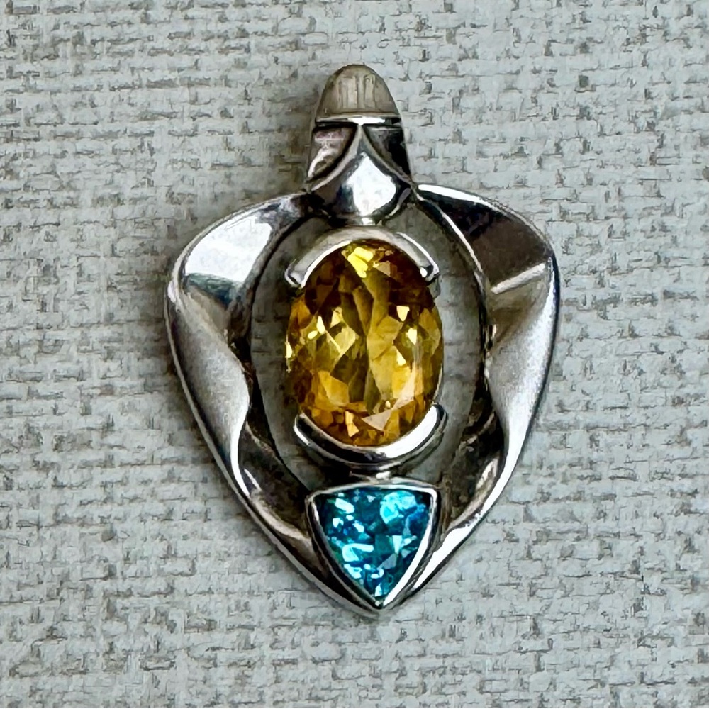 Silver 925 Pendant with Citrine and Blue Topaz